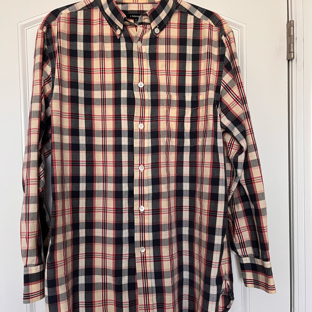 J. Peterman Navy, Red & Cream Plaid Button-Down Shirt